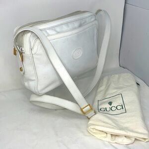 Vintage Gucci White Leather Large Shoulder Crossbody Bag